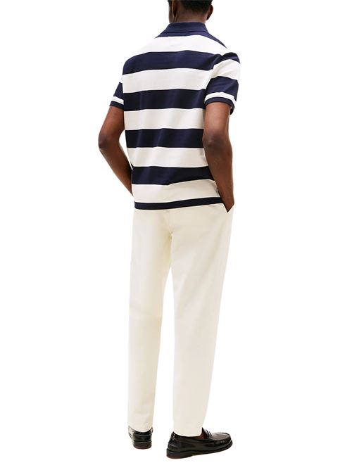 Polo uomo a righe bianco/blu in cotone Tommy Hilfiger | MW0MW390450A5